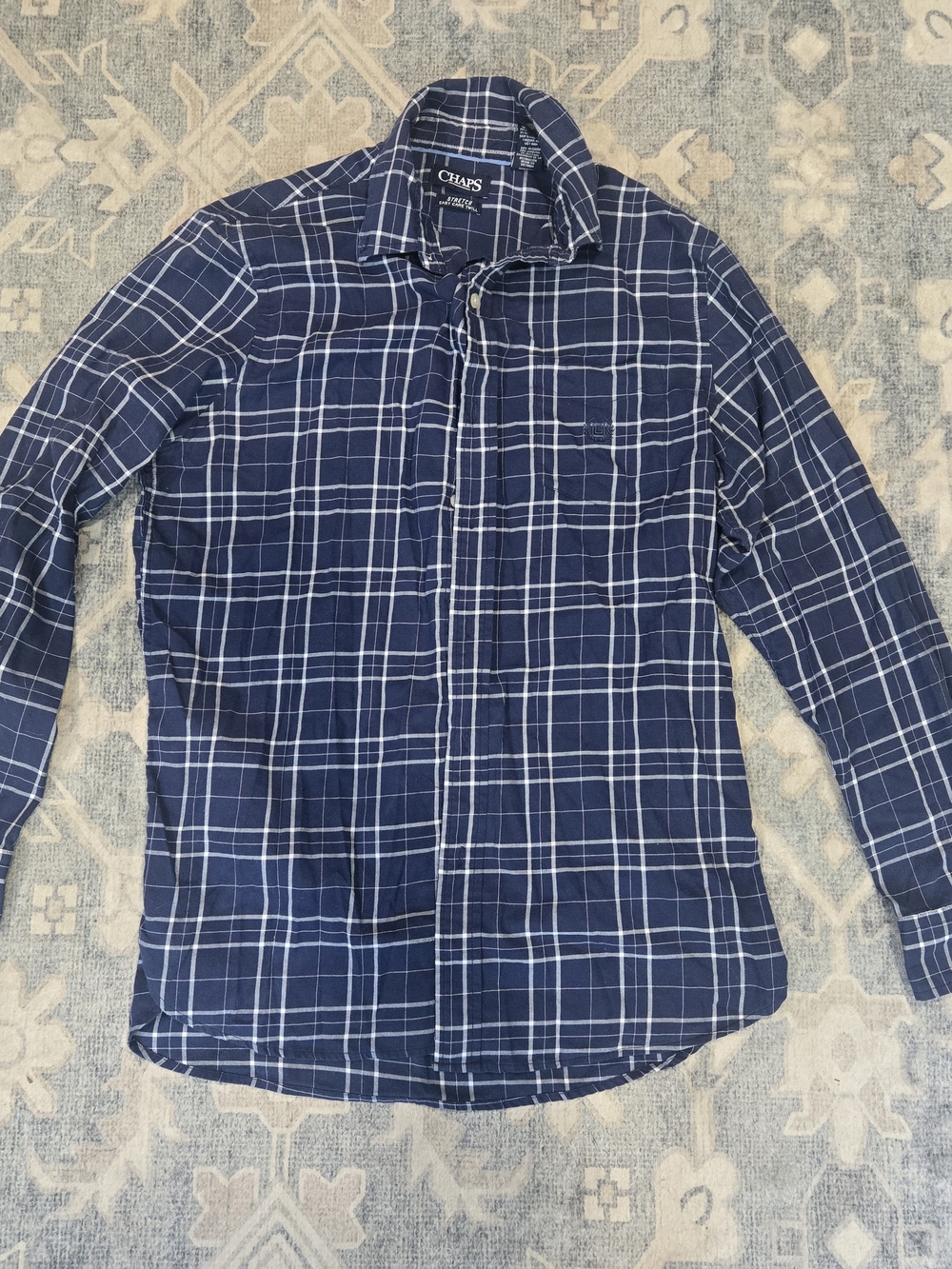 Chaps Men's Navy Blue Plaid Button-Down Shirt